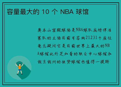 容量最大的 10 个 NBA 球馆